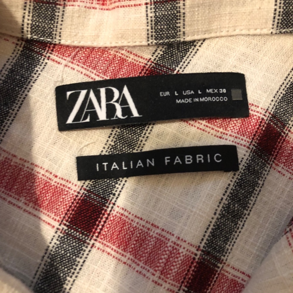 Zara Italian Fabric Oversized Shirt Jacket in Cream/Red Plaid Size L - Picture 4 of 5